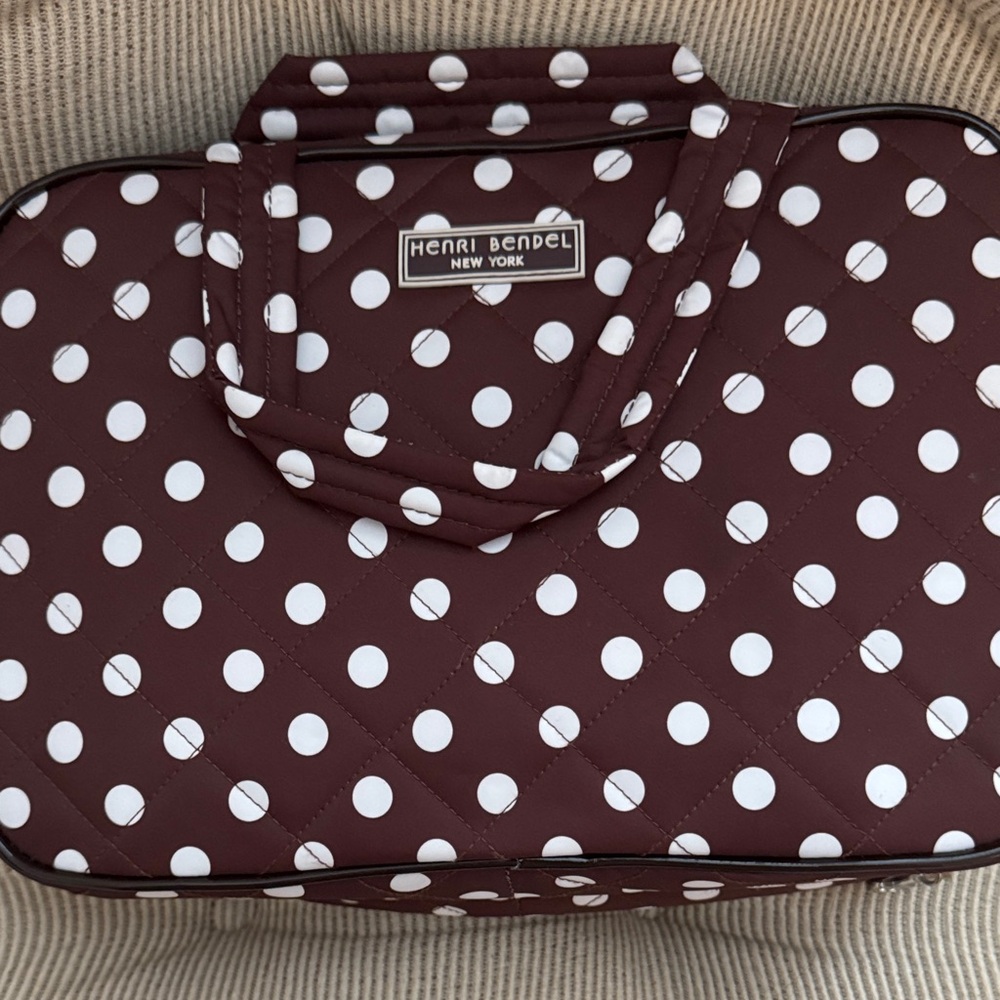 Henri Bendel Maroon and White Polka Dot Quilted travel Bag